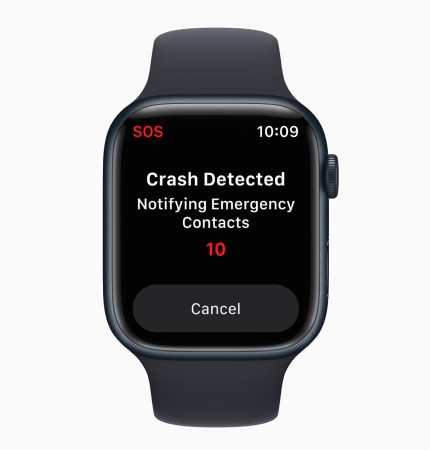 Apple Watch screen showing Crash Detected