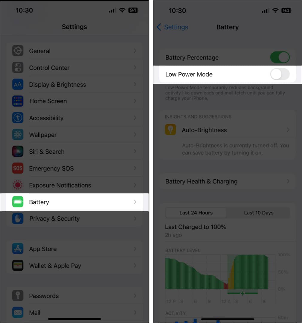 Disable the Low Power Mode toggle