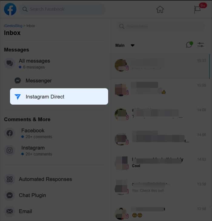 recover deleted Instagram messages from connected Facebook account