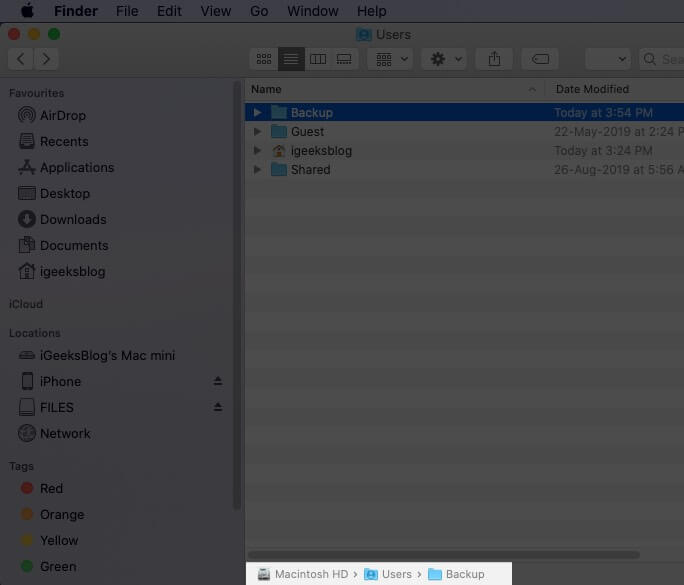 View Path of Backup Folder on Mac